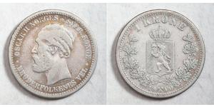 1 Krone United Kingdoms of Sweden and Norway (1814-1905) Argent Oscar II de Suède (1829-1907)