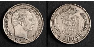 1 Krone Danimarca Argento Cristiano IX di Danimarca (1818-1906)