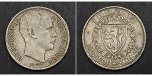 1 Krone Norvegia (1905 - ) Argento Haakon VII di Norvegia (1872 - 1957)