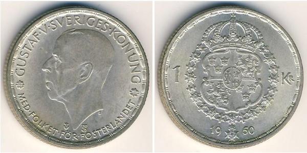 1 Krone Svezia Argento Gustavo V di Svezia (1858 - 1950)