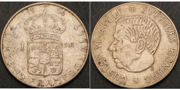 1 Krone Svezia Argento Gustavo VI Adolfo di Svezia (1882 - 1973)