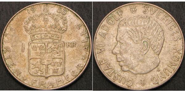 1 Krone Svezia Argento Gustavo VI Adolfo di Svezia (1882 - 1973)