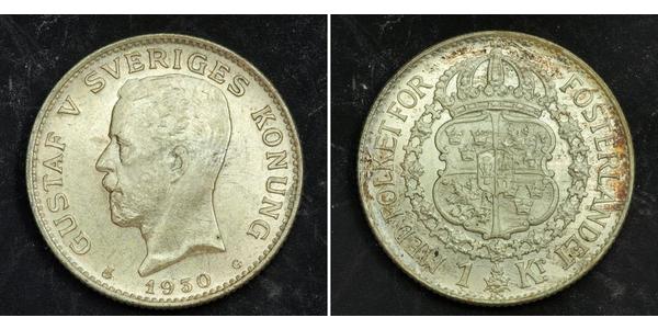 1 Krone Svezia Argento Gustavo V di Svezia (1858 - 1950)