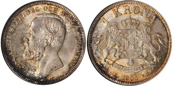 1 Krone Svezia Argento Oscar II di Svezia (1829-1907)