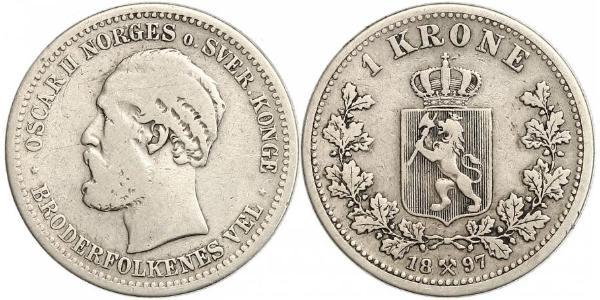 1 Krone United Kingdoms of Sweden and Norway (1814-1905) Argento Oscar II di Svezia (1829-1907)