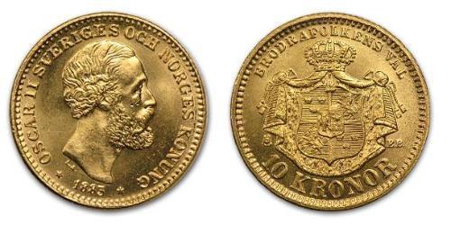 1 Krone United Kingdoms of Sweden and Norway (1814-1905) Gold Oscar II of Sweden (1829-1907)