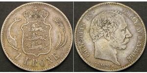 1 Krone Dinamarca Plata Christian IX de Dinamarca (1818-1906)