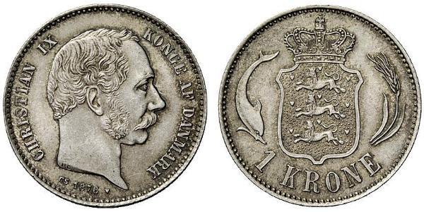1 Krone Dinamarca Plata Christian IX de Dinamarca (1818-1906)