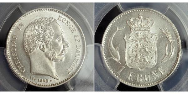 1 Krone Dinamarca Plata Christian IX de Dinamarca (1818-1906)