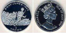 1 Krone Isla de Man Plata Isabel II (1926-2022)