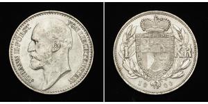 1 Krone Liechtenstein Plata Johann II, Prince of Liechtenstein (1840-1929)