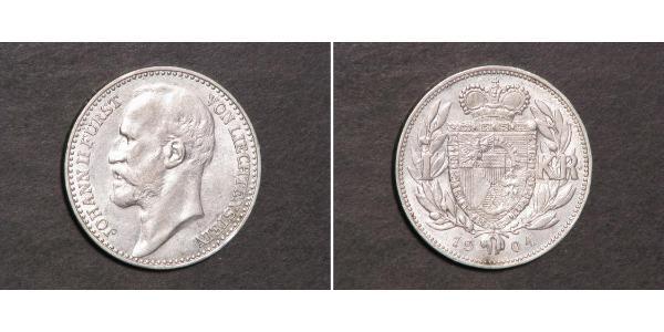 1 Krone Liechtenstein Plata Johann II, Prince of Liechtenstein (1840-1929)