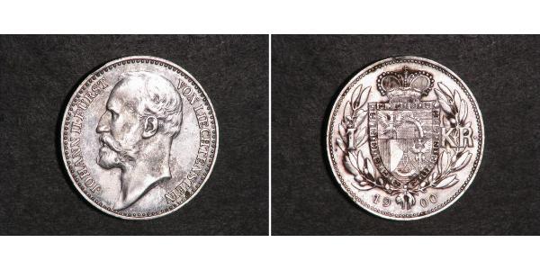 1 Krone Liechtenstein Plata Johann II, Prince of Liechtenstein (1840-1929)
