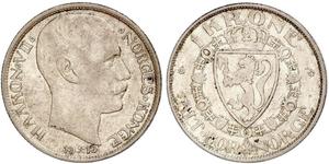 1 Krone Noruega (1905 - ) Plata Haakon VII de Noruega (1872 - 1957)