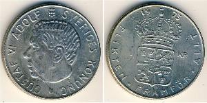 1 Krone Suecia Plata Gustavo VI Adolfo de Suecia (1882 - 1973)