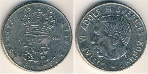 1 Krone Suecia Plata Gustavo VI Adolfo de Suecia (1882 - 1973)