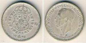 1 Krone Suecia Plata Gustavo V de Suecia (1858 - 1950)