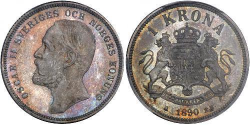 1 Krone Suecia Plata Óscar II de Suecia (1829-1907)