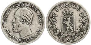 1 Krone United Kingdoms of Sweden and Norway (1814-1905) Plata Óscar II de Suecia (1829-1907)