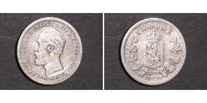 1 Krone United Kingdoms of Sweden and Norway (1814-1905) Plata Óscar II de Suecia (1829-1907)