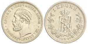 1 Krone United Kingdoms of Sweden and Norway (1814-1905) Plata Óscar II de Suecia (1829-1907)