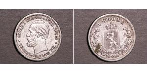 1 Krone United Kingdoms of Sweden and Norway (1814-1905) Plata Óscar II de Suecia (1829-1907)