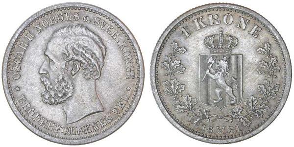 1 Krone United Kingdoms of Sweden and Norway (1814-1905) Plata Óscar II de Suecia (1829-1907)