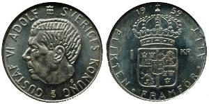 1 Krone Schweden Silber Gustav VI. Adolf (Schweden) (1882 - 1973)