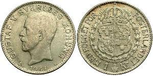 1 Krone Schweden Silber Gustav V. (Schweden) (1858 - 1950)