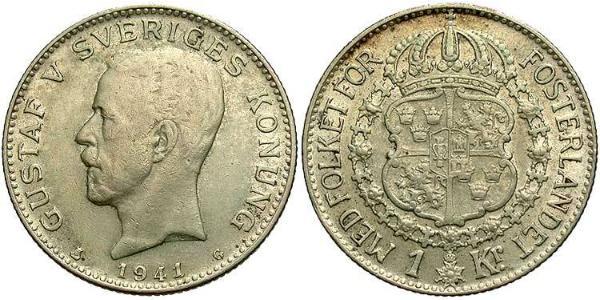 1 Krone Schweden Silber Gustav V. (Schweden) (1858 - 1950)