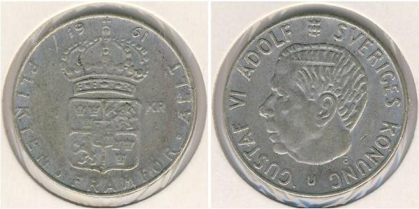 1 Krone Schweden Silber Gustav VI. Adolf (Schweden) (1882 - 1973)