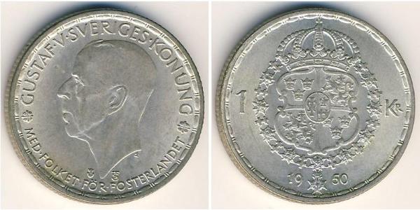 1 Krone Schweden Silber Gustav V. (Schweden) (1858 - 1950)