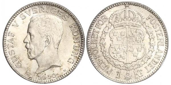 1 Krone Schweden Silber Gustav V. (Schweden) (1858 - 1950)