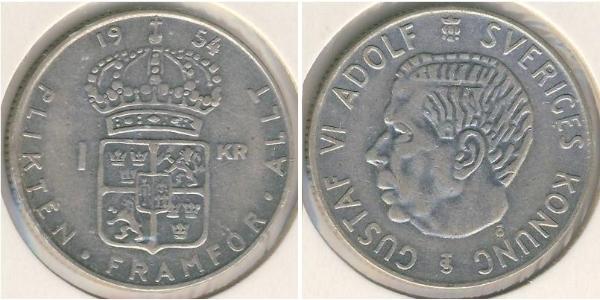 1 Krone Schweden Silber Gustav VI. Adolf (Schweden) (1882 - 1973)