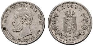 1 Krone United Kingdoms of Sweden and Norway (1814-1905) Silver Oscar II of Sweden (1829-1907)