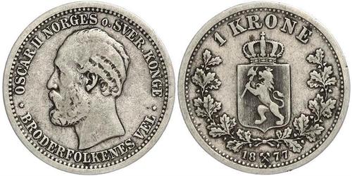 1 Krone United Kingdoms of Sweden and Norway (1814-1905) Silver Oscar II of Sweden (1829-1907)