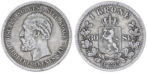 1 Krone United Kingdoms of Sweden and Norway (1814-1905) Silver Oscar II of Sweden (1829-1907)