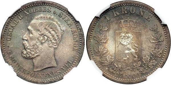 1 Krone United Kingdoms of Sweden and Norway (1814-1905) Silver Oscar II of Sweden (1829-1907)