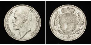 1 Krone Liechtenstein 銀 Johann II, Prince of Liechtenstein (1840-1929)