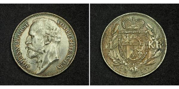 1 Krone Liechtenstein 銀 Johann II, Prince of Liechtenstein (1840-1929)