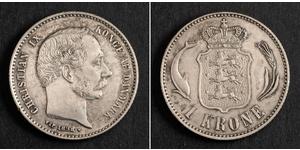 1 Krone 丹麦 銀 克里斯蒂安九世 (1818-1906)