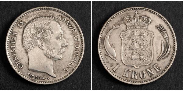 1 Krone 丹麦 銀 克里斯蒂安九世 (1818-1906)