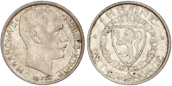 1 Krone 挪威 銀 哈康七世  (1872 - 1957)