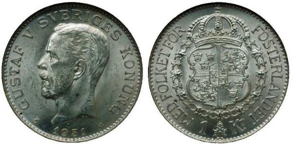 1 Krone 瑞典 銀 古斯塔夫五世 (1858 - 1950)
