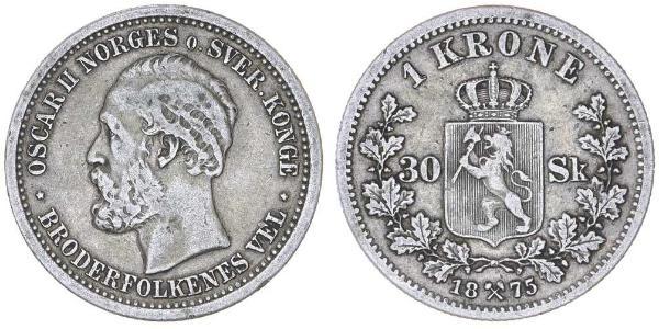 1 Krone 瑞典－挪威联盟 (1814 - 1905) 銀 奧斯卡二世 (1829-1907)
