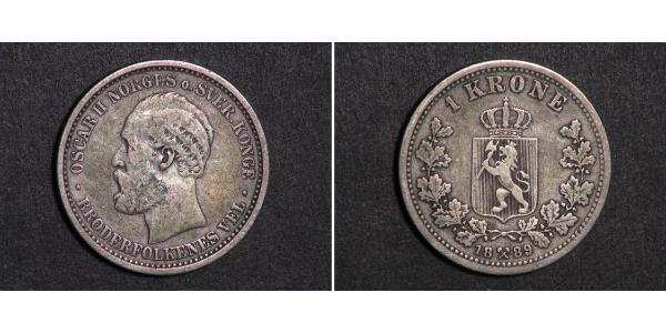 1 Krone 瑞典－挪威联盟 (1814 - 1905) 銀 奧斯卡二世 (1829-1907)