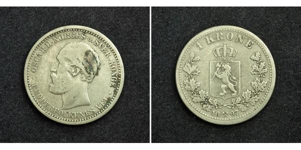 1 Krone 瑞典－挪威联盟 (1814 - 1905) 銀 奧斯卡二世 (1829-1907)