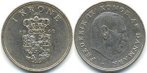 1 Krone 丹麦 銅/镍 弗雷德里克九世 (1899 - 1972)