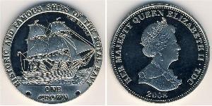 1 Krone 特里斯坦-达库尼亚 銅/镍 伊丽莎白二世 (1926-2022)