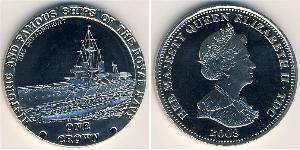 1 Krone 特里斯坦-达库尼亚 銅/镍 伊丽莎白二世 (1926-2022)
